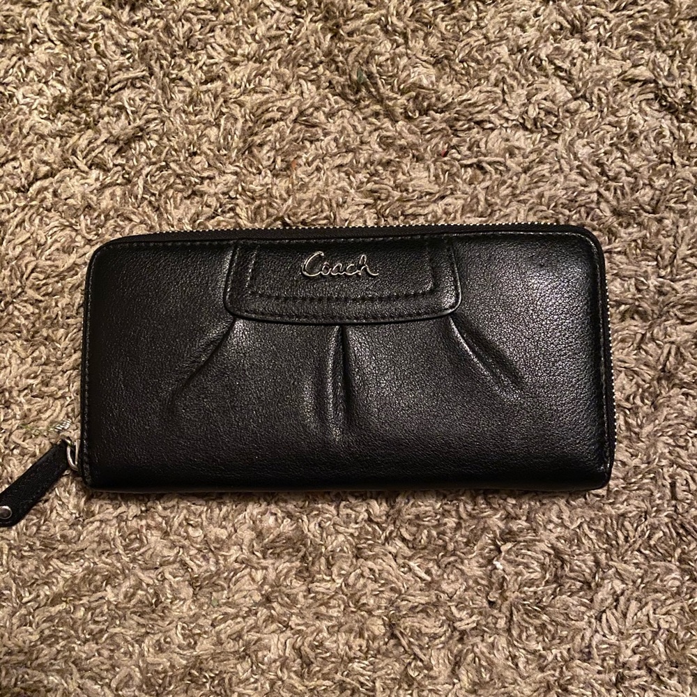 Coach black leather accordion wallet
